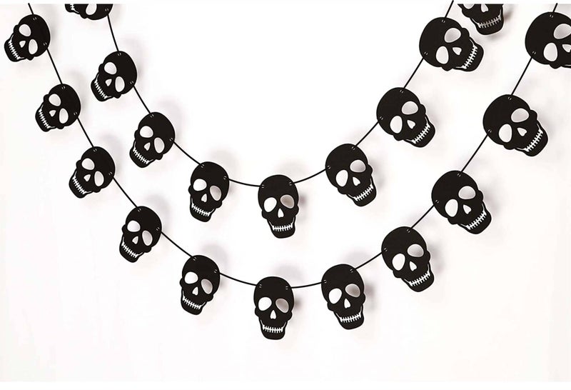 Seyal 36 PCS Black Skull Garland Decorations â€“ Gothic Halloween Party Banner for Haunted House, Horror-Themed Events, Spooky Decor, Pirate Parties, Rock or Metal Venues, Alternative and Dark Aesthetic Style - Image 3